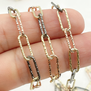 925 Sterling Silver Tri-color Diamond Cut Paperclip Chain